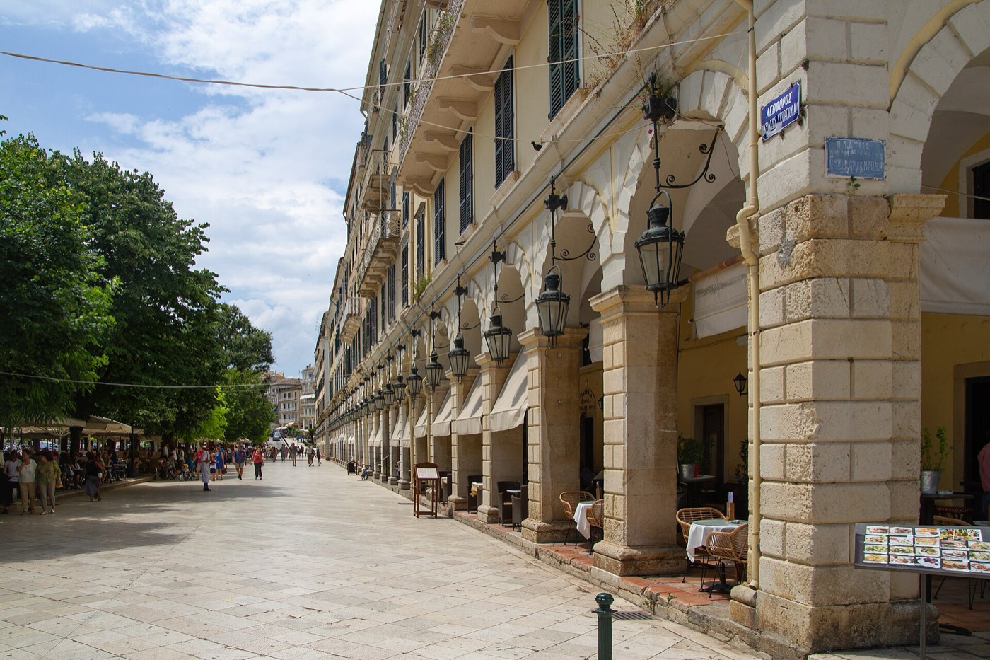 Narrow street in Corfu Old Town Campiello